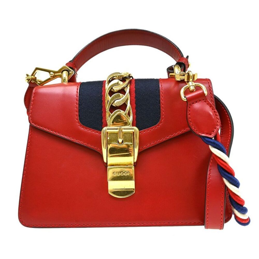 Gucci Sylvie Top Handle Leather Red Leather Handbag